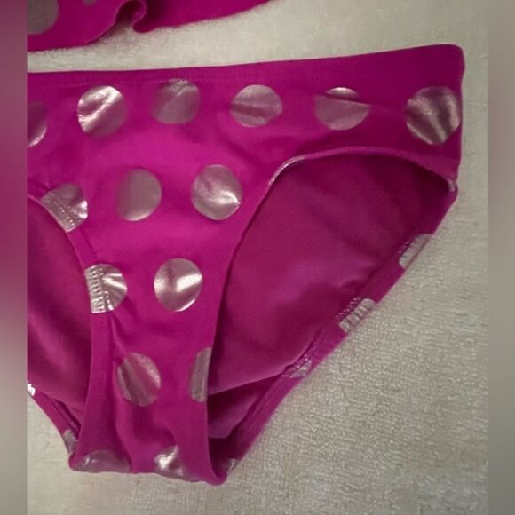 Girls size 7 Justice bright pink with silver colored circles racer back bikini - Picture 6 of 11